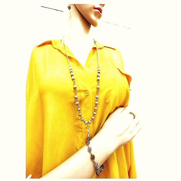 247NEB136 Handmade 3 pc. Gold & Silver Necklace Set - Picture 3 of 8